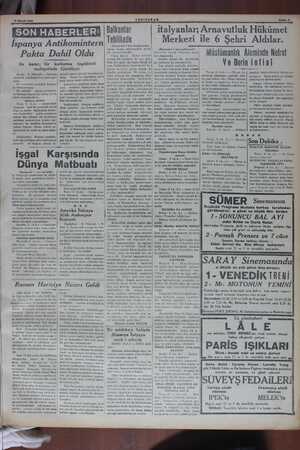    9 NİSAN 1939 YENLSARAN Seyfar 3 | Balkanlar Tehlikede (Baştarafı 1 inci sayfamızda) ekrar tekrar göstermekte tered-| dat