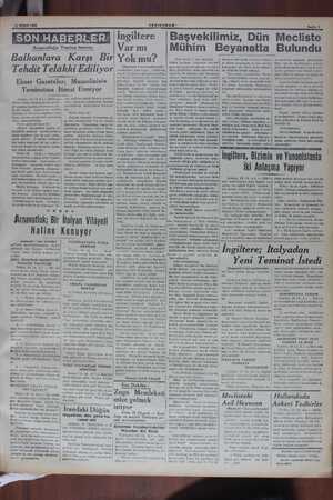  İngiltere Varmı L NISAN 1939 DU İA Arnavutluğa Yapılan taarruz Sayfar 3 Başvekilimiz, Dün Mecliste Mühim Beyanatta Bulundu —
