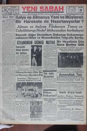 Yeni Sabah Gazetesi 16 Nisan 1939 kapağı