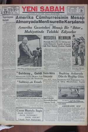 Yeni Sabah Gazetesi 17 Nisan 1939 kapağı
