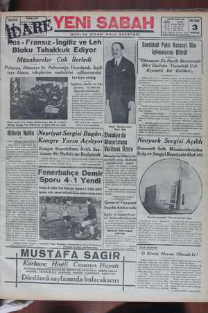 Yeni Sabah Gazetesi 1 Mayıs 1939 kapağı