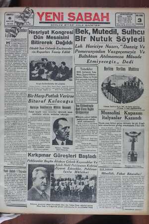 Yeni Sabah Gazetesi 6 Mayıs 1939 kapağı