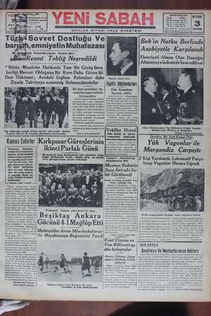 Yeni Sabah Gazetesi 7 Mayıs 1939 kapağı