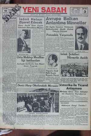 Yeni Sabah Gazetesi 10 Mayıs 1939 kapağı
