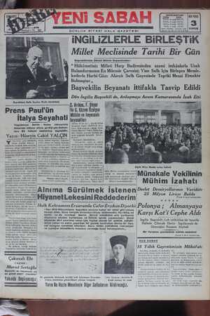 Yeni Sabah Gazetesi 13 Mayıs 1939 kapağı
