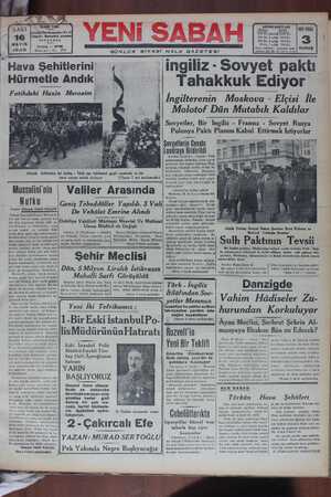 Yeni Sabah Gazetesi 16 Mayıs 1939 kapağı