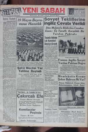 Yeni Sabah Gazetesi 18 Mayıs 1939 kapağı