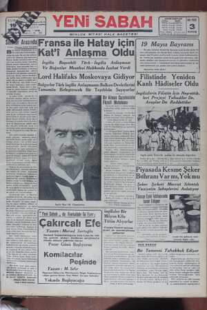 Yeni Sabah Gazetesi 19 Mayıs 1939 kapağı