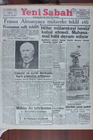 Yeni Sabah Gazetesi 18 Haziran 1940 kapağı