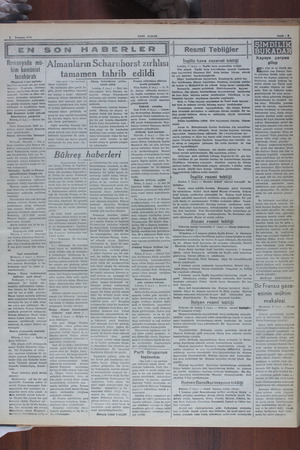  $ Temmaz 1910 YENİ SABAH EN SON HABERLER H Resmi Tebliğler Ş ü ğ Kayaya çarpan Rumanyada mü- Almanların Scharnhorst zırhlisi