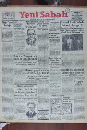 Yeni Sabah Gazetesi 4 Ağustos 1940 kapağı