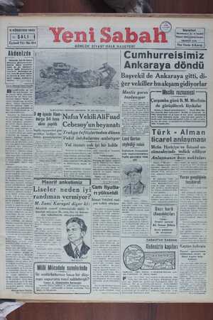 Yeni Sabah Gazetesi 6 Ağustos 1940 kapağı