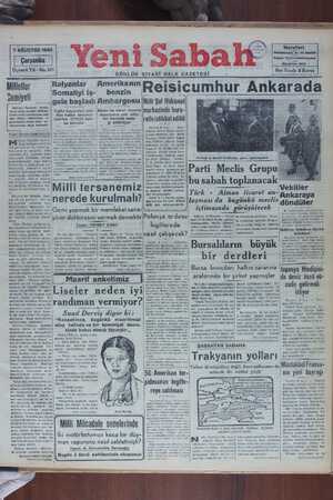 Yeni Sabah Gazetesi 7 Ağustos 1940 kapağı