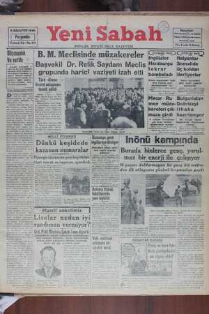 Yeni Sabah Gazetesi 8 Ağustos 1940 kapağı