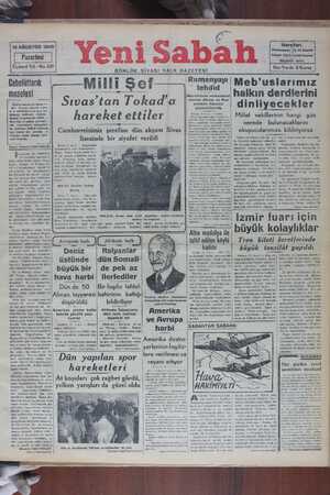 Yeni Sabah Gazetesi 12 Ağustos 1940 kapağı