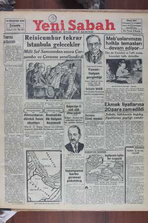 Yeni Sabah Gazetesi 14 Ağustos 1940 kapağı