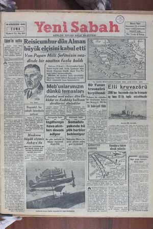 Yeni Sabah Gazetesi 16 Ağustos 1940 kapağı