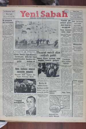 Yeni Sabah Gazetesi 18 Ağustos 1940 kapağı