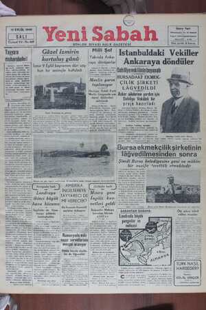 Yeni Sabah Gazetesi 10 Eylül 1940 kapağı