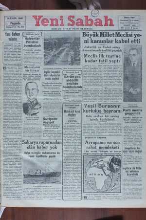 Yeni Sabah Gazetesi 12 Eylül 1940 kapağı