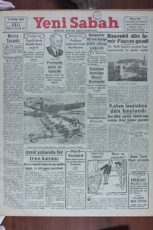 Yeni Sabah Gazetesi 17 Eylül 1940 kapağı