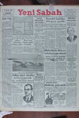 Yeni Sabah Gazetesi 18 Eylül 1940 kapağı