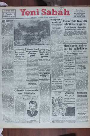 Yeni Sabah Gazetesi 19 Eylül 1940 kapağı