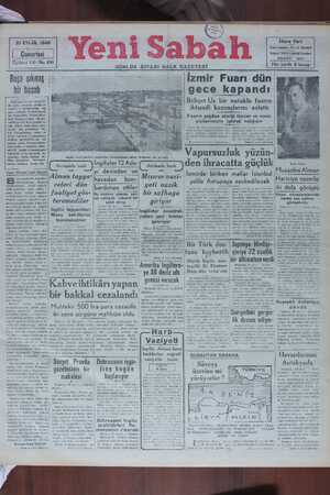 Yeni Sabah Gazetesi 21 Eylül 1940 kapağı