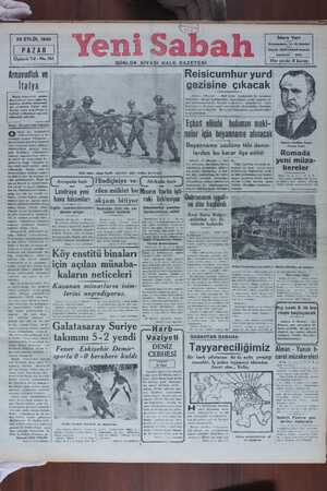 Yeni Sabah Gazetesi 22 Eylül 1940 kapağı