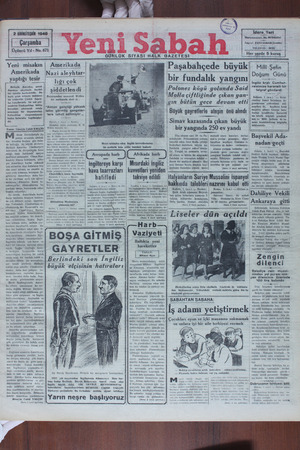 Yeni Sabah Gazetesi 2 Ekim 1940 kapağı