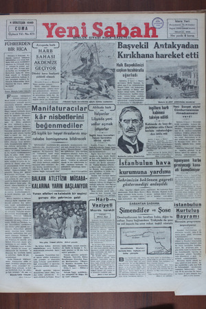 Yeni Sabah Gazetesi 4 Ekim 1940 kapağı