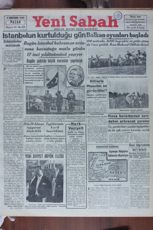 Yeni Sabah Gazetesi 6 Ekim 1940 kapağı