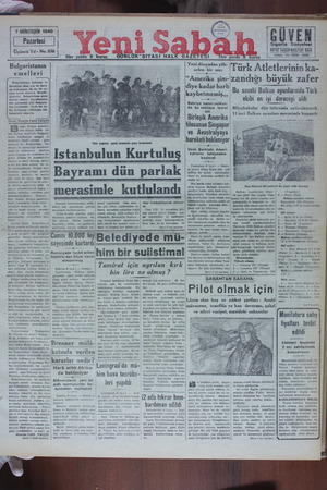 Yeni Sabah Gazetesi 7 Ekim 1940 kapağı