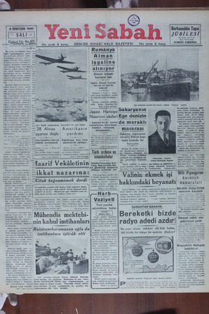 Yeni Sabah Gazetesi 8 Ekim 1940 kapağı