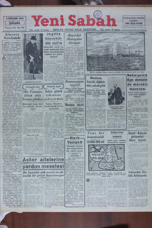 Yeni Sabah Gazetesi 9 Ekim 1940 kapağı