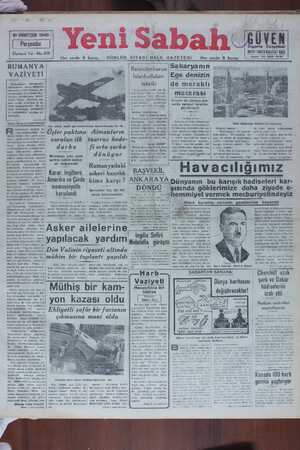 Yeni Sabah Gazetesi 10 Ekim 1940 kapağı