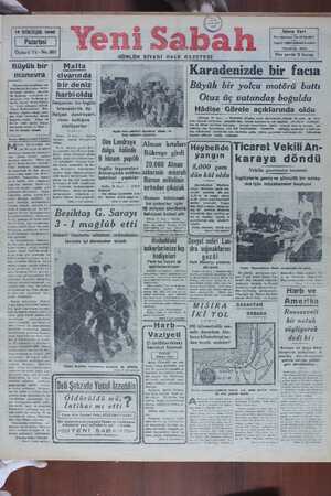 Yeni Sabah Gazetesi 14 Ekim 1940 kapağı