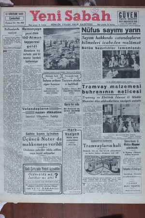 Yeni Sabah Gazetesi 19 Ekim 1940 kapağı