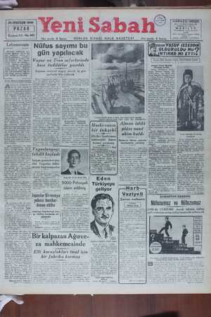 Yeni Sabah Gazetesi 20 Ekim 1940 kapağı