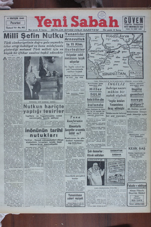 Yeni Sabah Gazetesi 4 Kasım 1940 kapağı