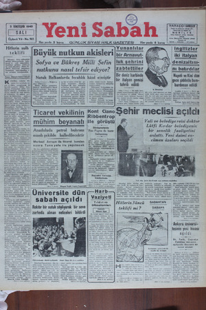 Yeni Sabah Gazetesi 5 Kasım 1940 kapağı