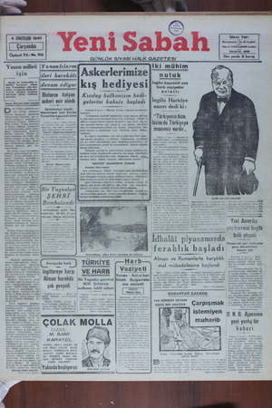 Yeni Sabah Gazetesi 6 Kasım 1940 kapağı
