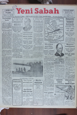 Yeni Sabah Gazetesi 7 Kasım 1940 kapağı