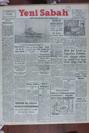 Yeni Sabah Gazetesi 14 Kasım 1940 kapağı