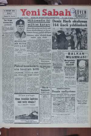 Yeni Sabah Gazetesi 19 Kasım 1940 kapağı