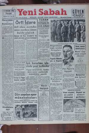 Yeni Sabah Gazetesi 25 Kasım 1940 kapağı