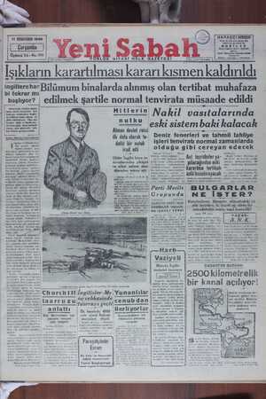 Yeni Sabah Gazetesi 11 Aralık 1940 kapağı