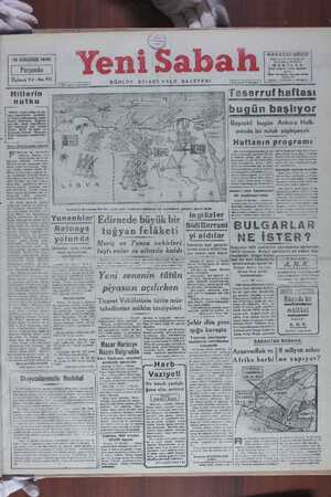 Yeni Sabah Gazetesi 12 Aralık 1940 kapağı