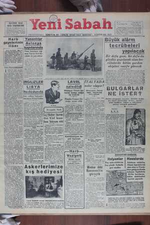 Yeni Sabah Gazetesi 15 Aralık 1940 kapağı
