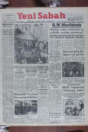 Yeni Sabah Gazetesi 17 Aralık 1940 kapağı